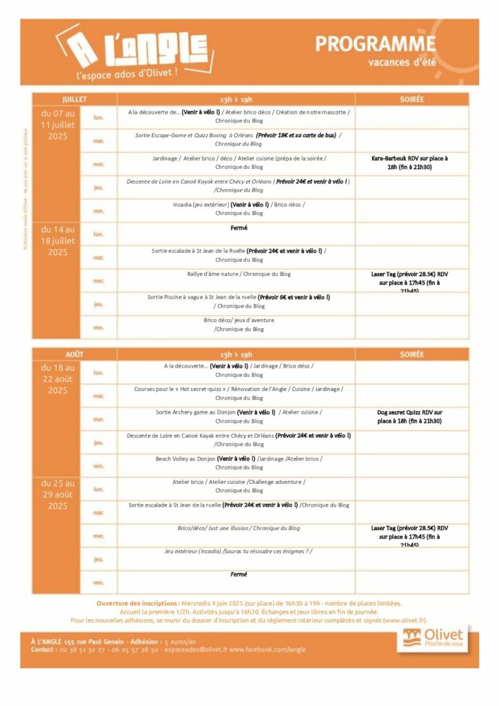 Programme des vacances d’été 2025