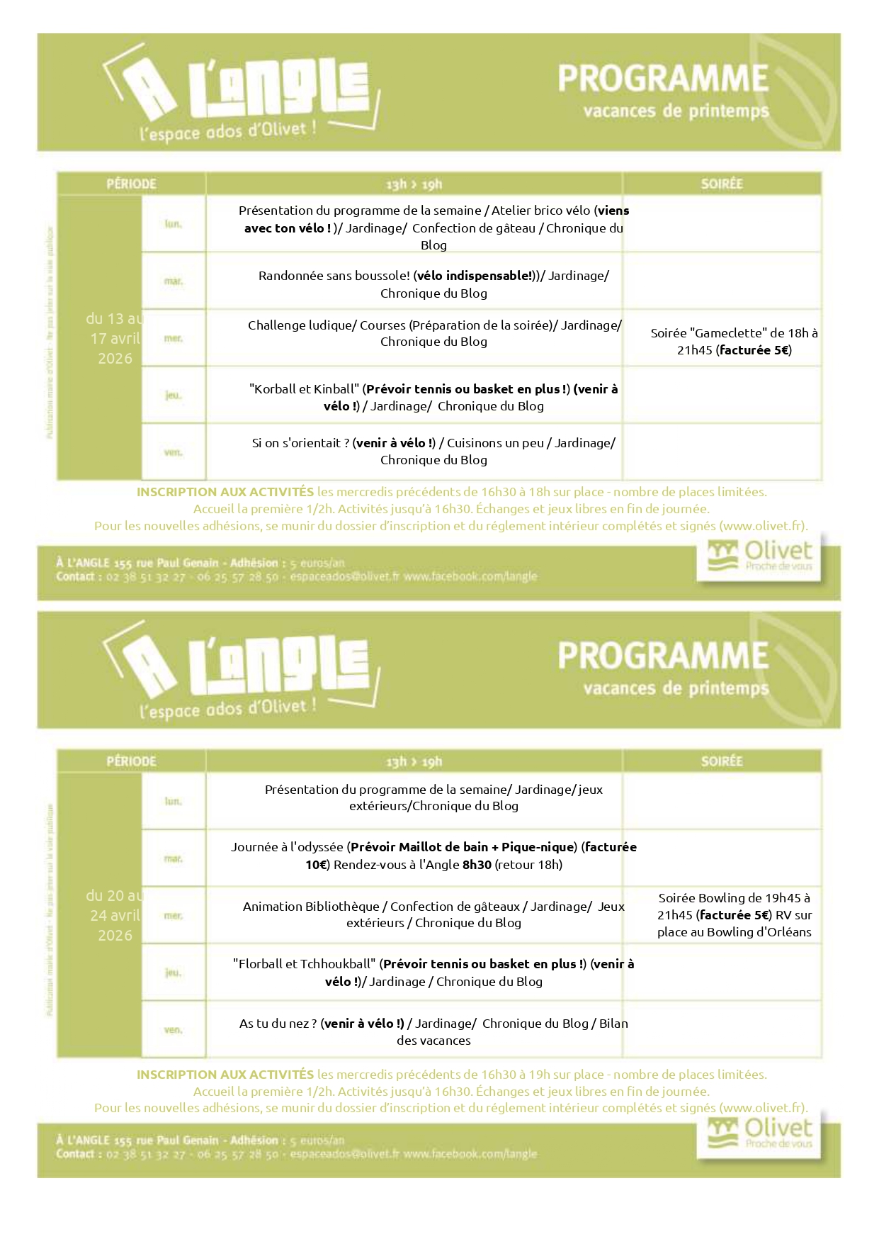 Programme d&rsquo;activités Printemps 2026